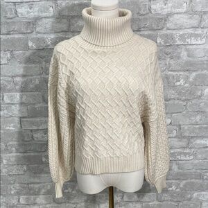 T Tahari Cream Cable Knit Turtleneck Sweater